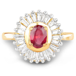 14K Yellow Gold Plated 2.44 Carat Glass Filled Ruby and White Topaz .925 Sterling Silver Ring