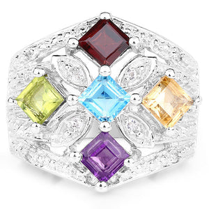 1.67 Carat Genuine Multi Stone .925 Sterling Silver Ring