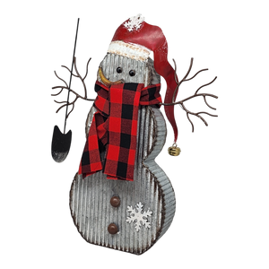 Metal Snowman Figurine - 18 Inch - Santa Hat