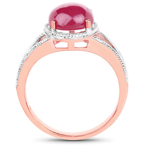 14K Rose Gold Plated 5.05 Carat Glass Filled Ruby .925 Sterling Silver Ring
