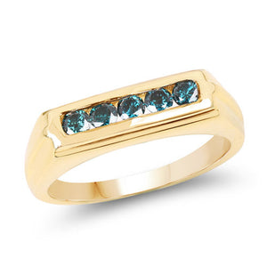 14K Yellow Gold Plated 0.40 Carat Genuine Blue Diamond .925 Sterling Silver Ring