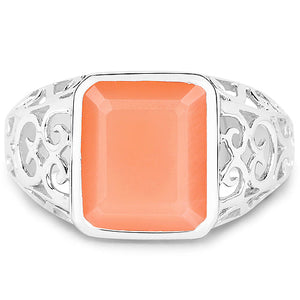 5.75 Carat Genuine Peach Moonstone .925 Sterling Silver Ring