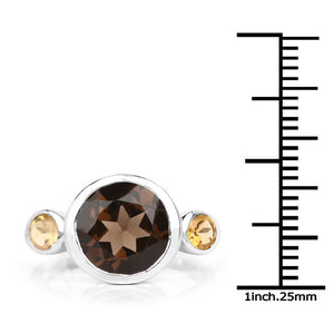 3.56 Carat Genuine Smoky Quartz and Citrine .925 Sterling Silver Ring