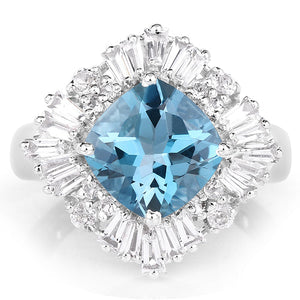 5.19 Carat Genuine London Blue Topaz & White Topaz .925 Sterling Silver Ring