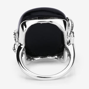 21.04 Carat Genuine Black Onyx and White Topaz .925 Sterling Silver Ring