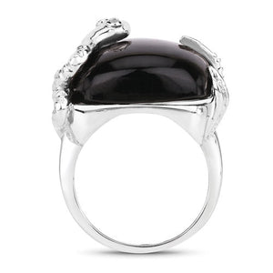 21.04 Carat Genuine Black Onyx and White Topaz .925 Sterling Silver Ring