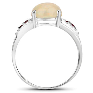 2.05 Carat Genuine Ethiopian Opal, Pink Tourmaline and White Topaz .925 Sterling Silver Ring