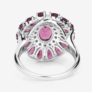 6.19 Carat Genuine Rhodolite and White Topaz .925 Sterling Silver Ring