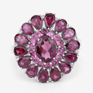6.19 Carat Genuine Rhodolite and White Topaz .925 Sterling Silver Ring