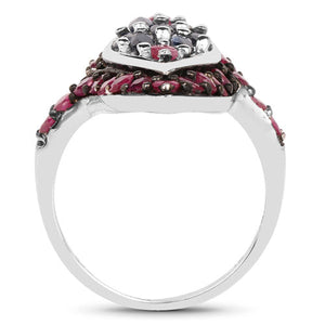 1.77 Carat Genuine Blue Sapphire and Ruby .925 Sterling Silver Ring