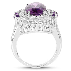 7.96 Carat Genuine Amethyst and White Topaz .925 Sterling Silver Ring