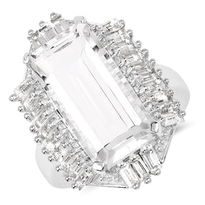 9.77 Carat Genuine Crystal Quartz & White Topaz .925 Sterling Silver Ring