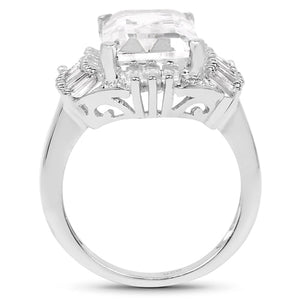 9.77 Carat Genuine Crystal Quartz & White Topaz .925 Sterling Silver Ring