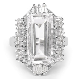 9.77 Carat Genuine Crystal Quartz & White Topaz .925 Sterling Silver Ring