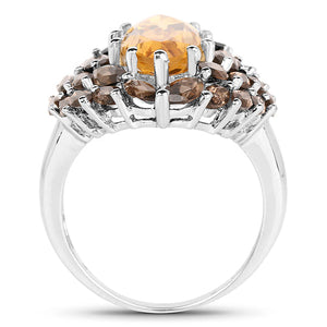 6.20 Carat Genuine Citrine & Smoky Quartz .925 Sterling Silver Ring