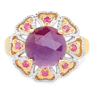 14K Yellow Gold Plated 5.55 Carat Genuine Pink Sapphire & Ruby .925 Sterling Silver Ring