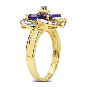 1.40 Carat Genuine Amethyst and White Topaz .925 Sterling Silver Ring