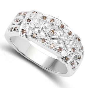 0.32 Carat Genuine Champagne Diamond .925 Sterling Silver Ring