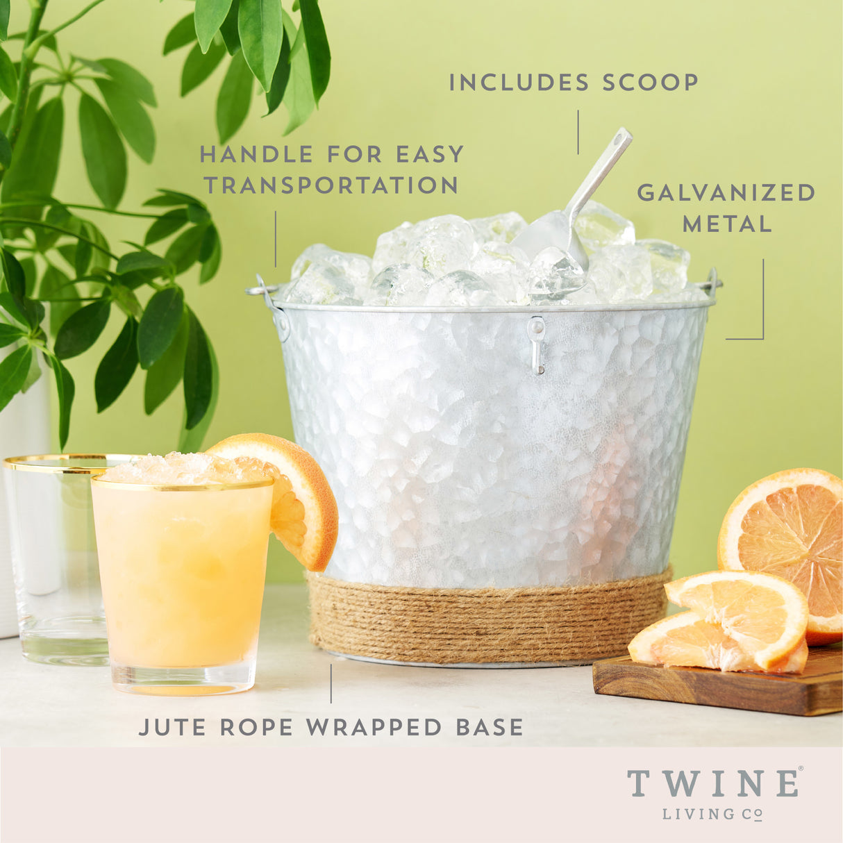Jute wrapped galvanized ice bucket by twine