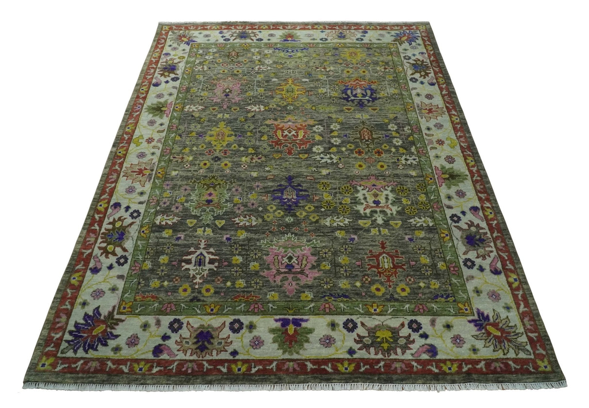 Ready 9x12 Traditional Moss Green and Silver Hand knotted Oushak Wool Area Rug