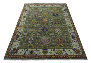 Ready 9x12 Traditional Moss Green and Silver Hand knotted Oushak Wool Area Rug