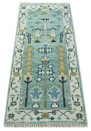 Ready to Ship 2.6x6 Green and Ivory Tree of life Hand Knotted Wool Area Rug