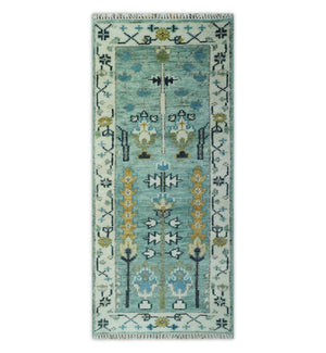 Ready to Ship 2.6x6 Green and Ivory Tree of life Hand Knotted Wool Area Rug