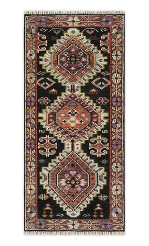 Ready to ship 2.6x6 Runner Traditional Hand Knotted Rust And Black Wool Rug