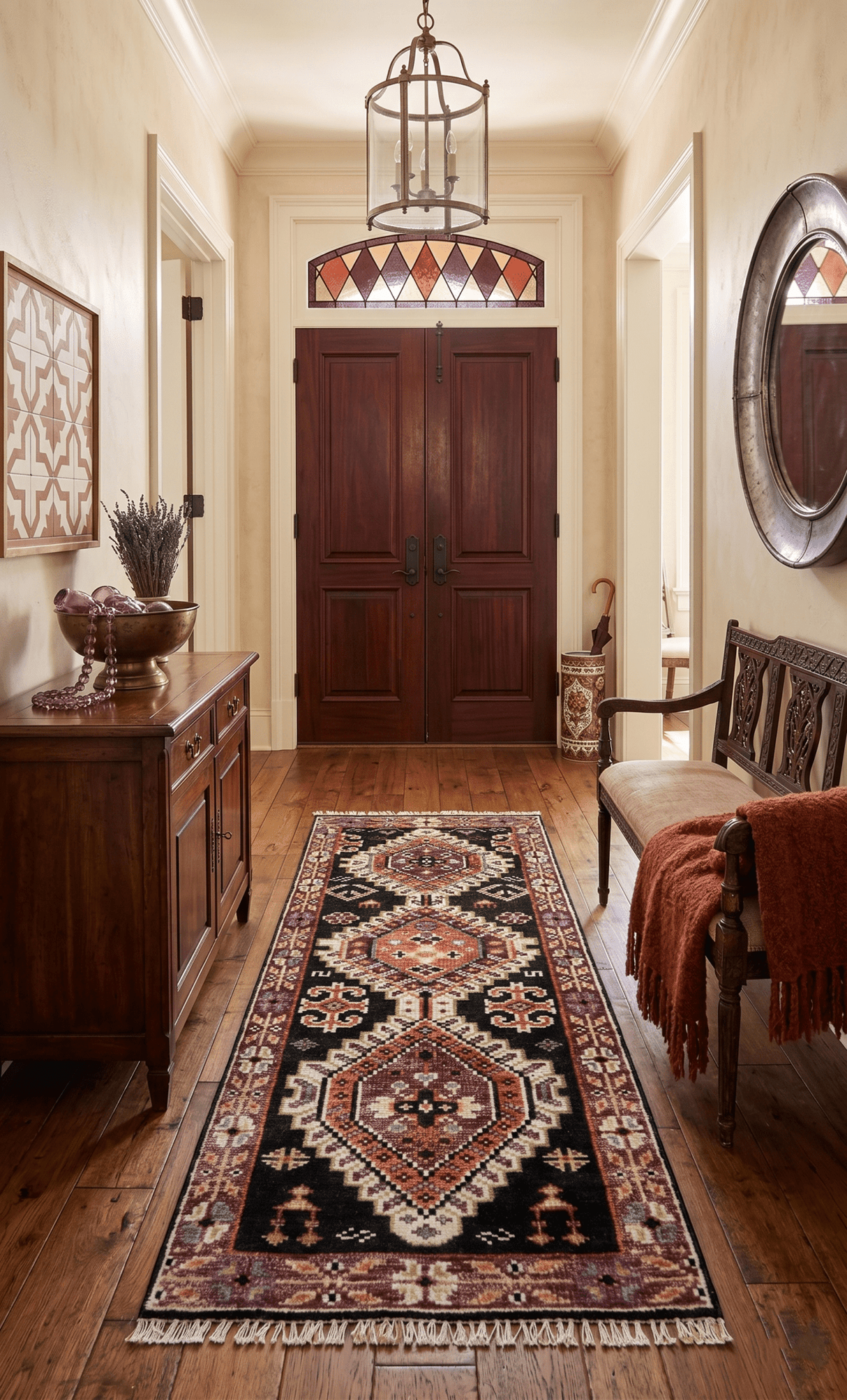 Ready to ship 2.6x6 Runner Traditional Hand Knotted Rust And Black Wool Rug
