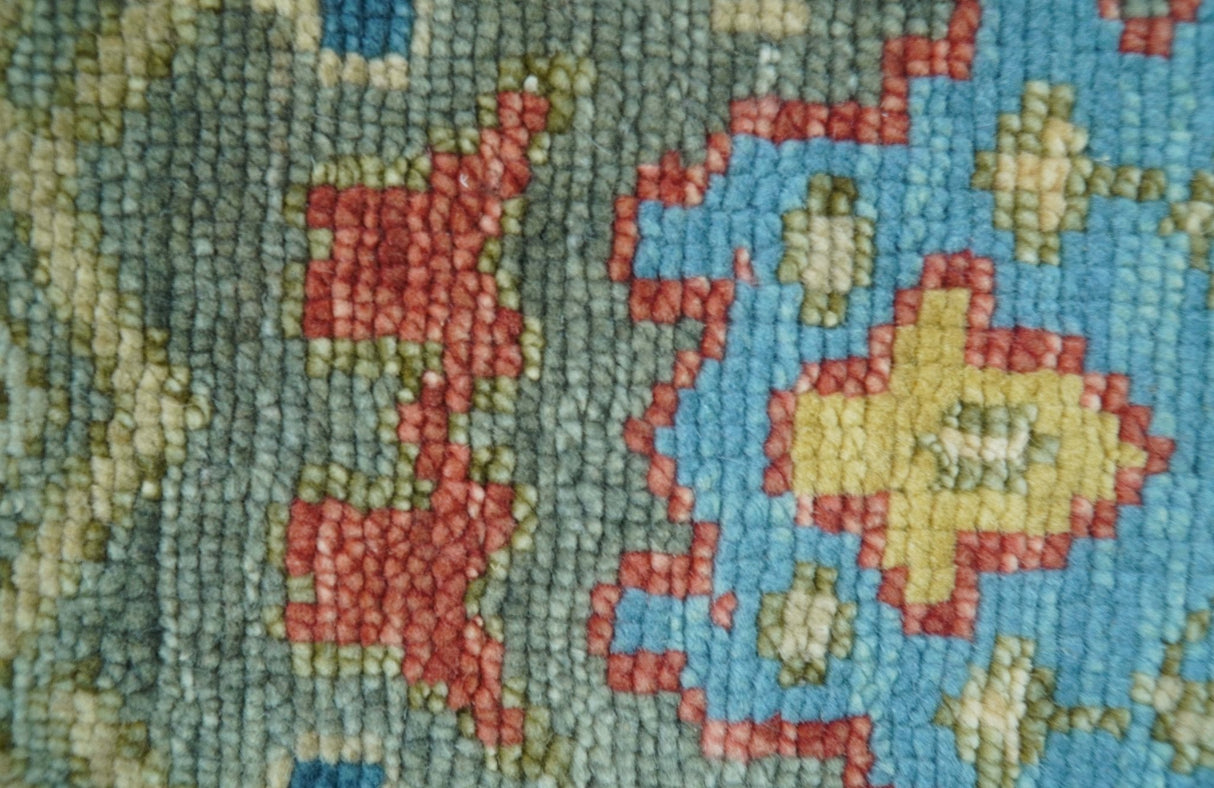 Ready to Ship 2.6x8 Oushak Charcoal and Blue Hand Knotted Wool Area Rug