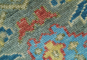 Ready to Ship 2.6x8 Oushak Charcoal and Blue Hand Knotted Wool Area Rug