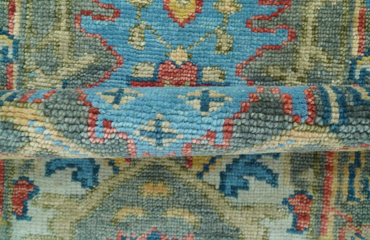Ready to Ship 2.6x8 Oushak Charcoal and Blue Hand Knotted Wool Area Rug