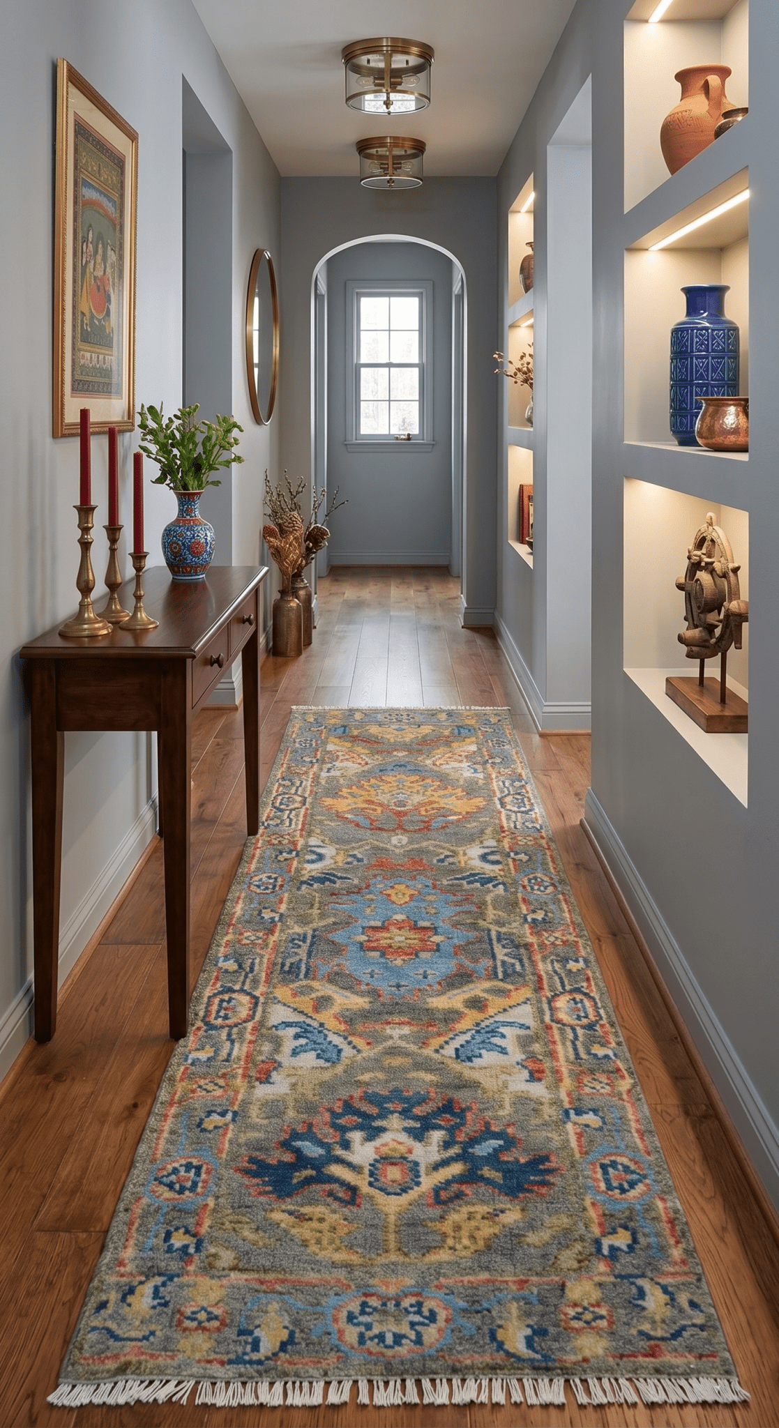 Ready to Ship 2.6x8 Oushak Charcoal and Blue Hand Knotted Wool Area Rug