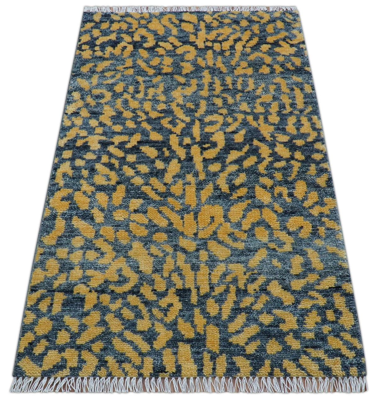 Ready to ship 3x5 Modern leopard print Charcoal And Gold Wool Rug