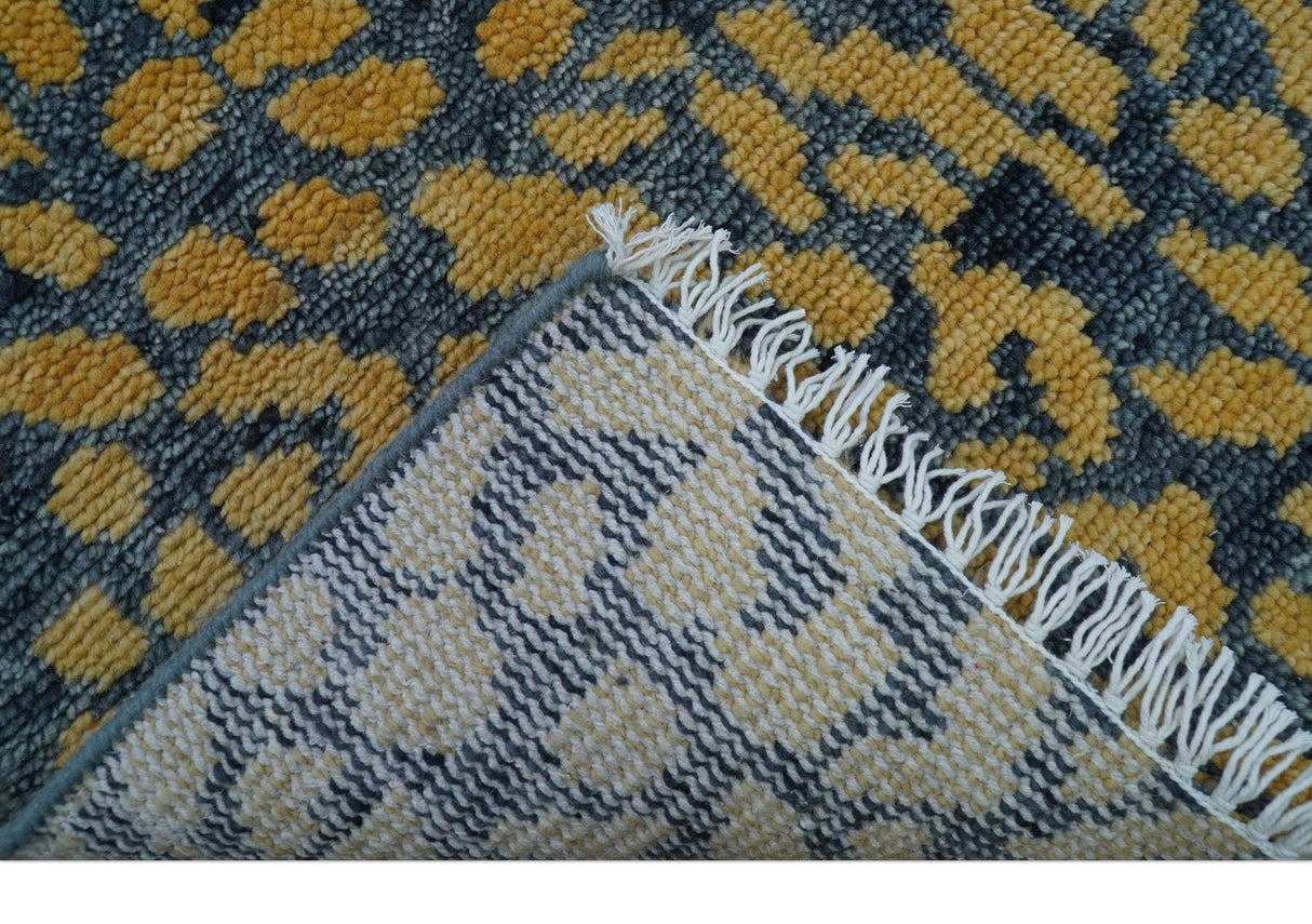 Ready to ship 3x5 Modern leopard print Charcoal And Gold Wool Rug
