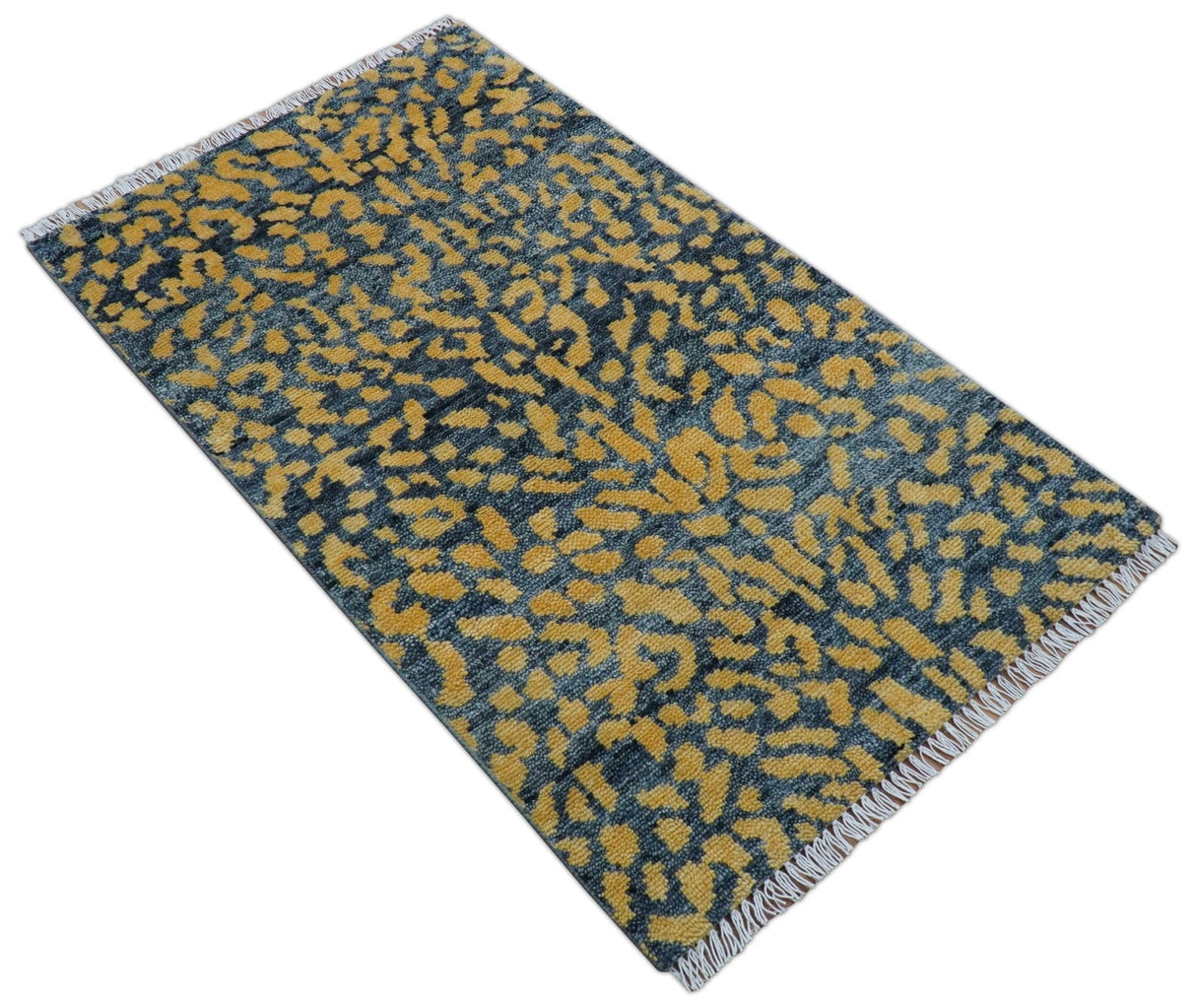 Ready to ship 3x5 Modern leopard print Charcoal And Gold Wool Rug