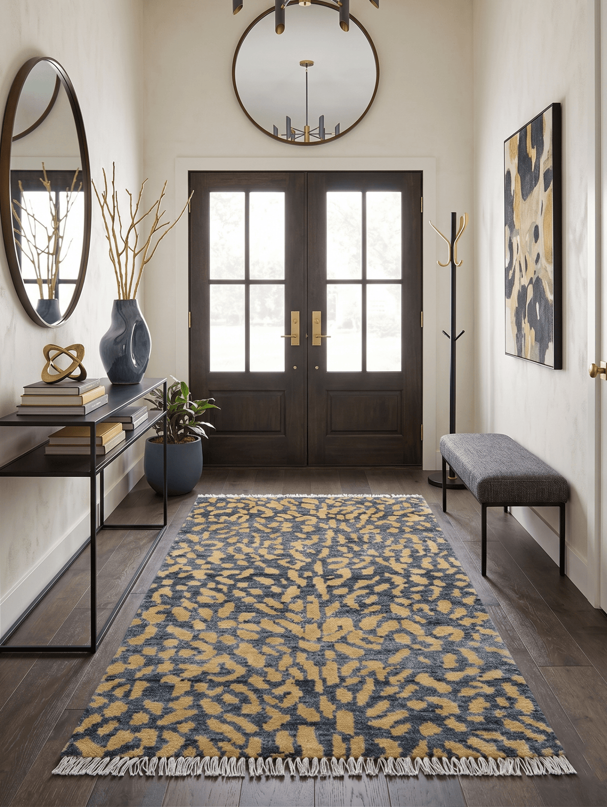 Ready to ship 3x5 Modern leopard print Charcoal And Gold Wool Rug