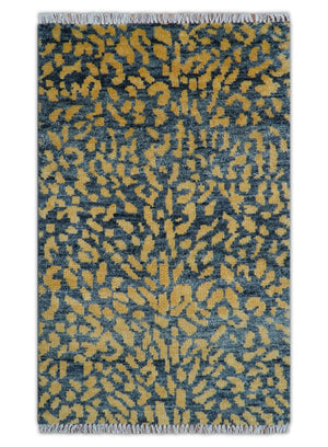 Ready to ship 3x5 Modern leopard print Charcoal And Gold Wool Rug