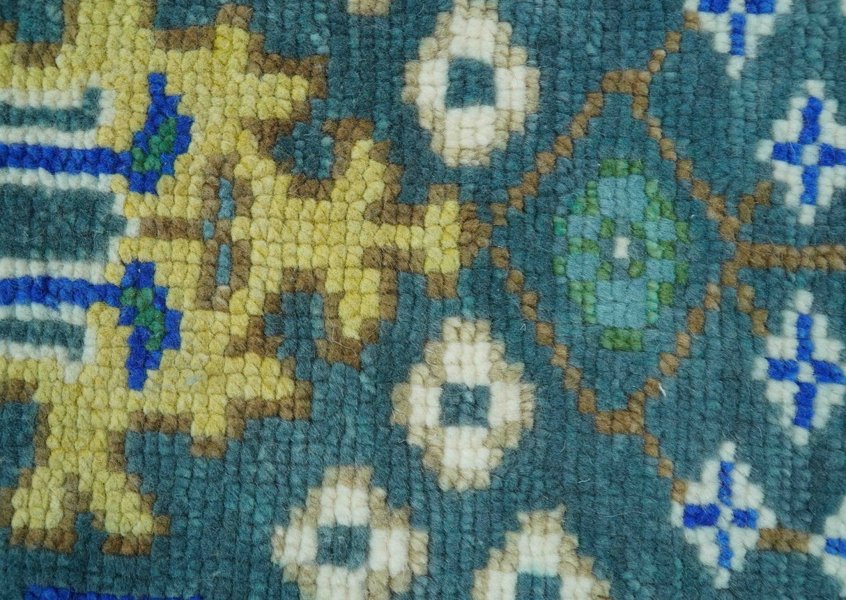 Ready to Ship 4x6 Hand Knotted Green and Blue Turkish Design Wool Rug