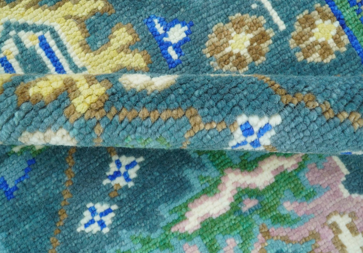 Ready to Ship 4x6 Hand Knotted Green and Blue Turkish Design Wool Rug