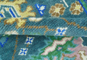 Ready to Ship 4x6 Hand Knotted Green and Blue Turkish Design Wool Rug