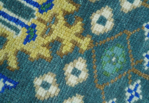 Ready to Ship 4x6 Hand Knotted Green and Blue Turkish Design Wool Rug
