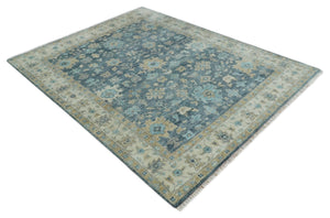 Ready to Ship 4x6 Teal And Beige Hand Knotted Oushak Wool Rug