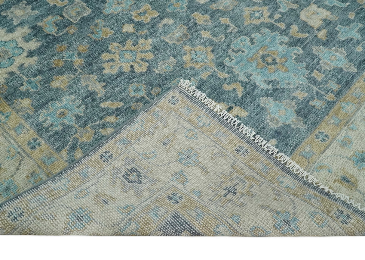Ready to Ship 4x6 Teal And Beige Hand Knotted Oushak Wool Rug
