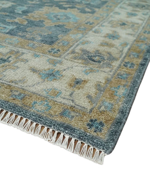 Ready to Ship 4x6 Teal And Beige Hand Knotted Oushak Wool Rug