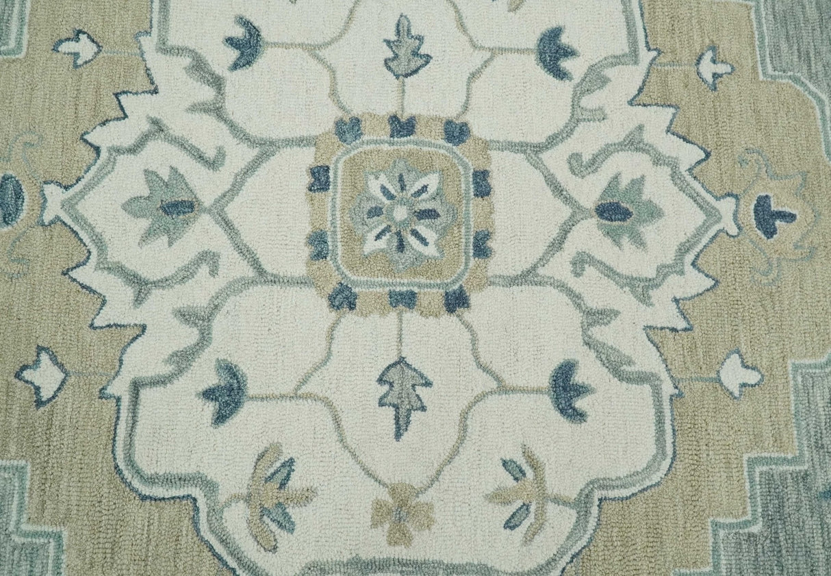 Ready to Ship 6x9 Traditional Ivory And Blue Hand Tufted Wool Rug