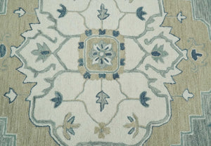 Ready to Ship 6x9 Traditional Ivory And Blue Hand Tufted Wool Rug