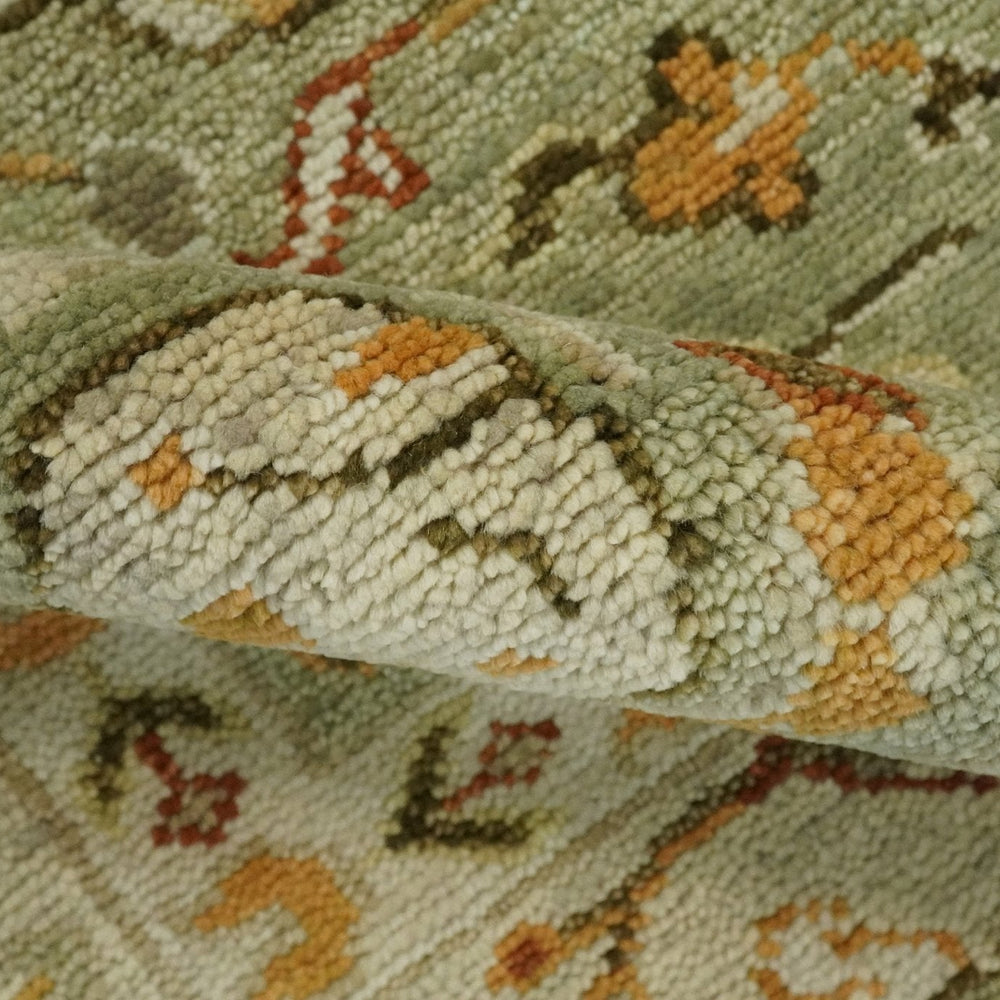 Ready to Ship 8x10, 9x12,10x14 Hand Knotted Green and beige Traditional Vintage Style Antique Wool Rug