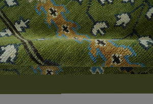 Ready to Ship Hand Knotted Green and Ivory Traditional Wool Area Rug