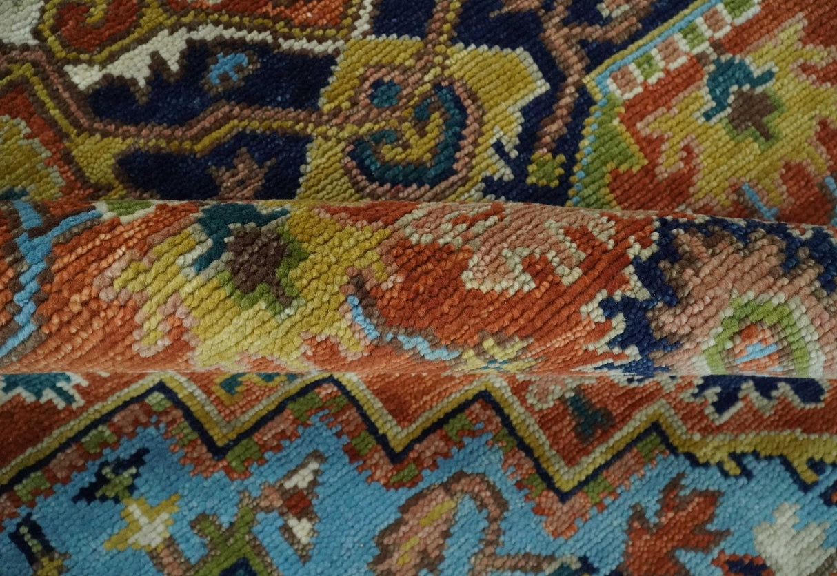 Ready to Ship 8x10 Rust and Blue Traditional Hand Knotted Wool Area Rug